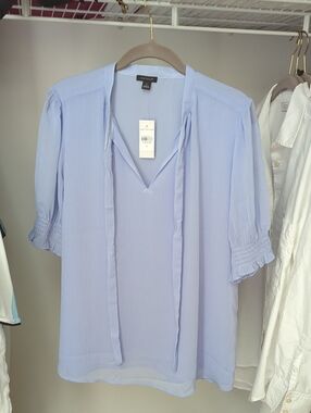 Ann Taylor Light Periwinkle Tie-Neck Blouse NWT Medium
